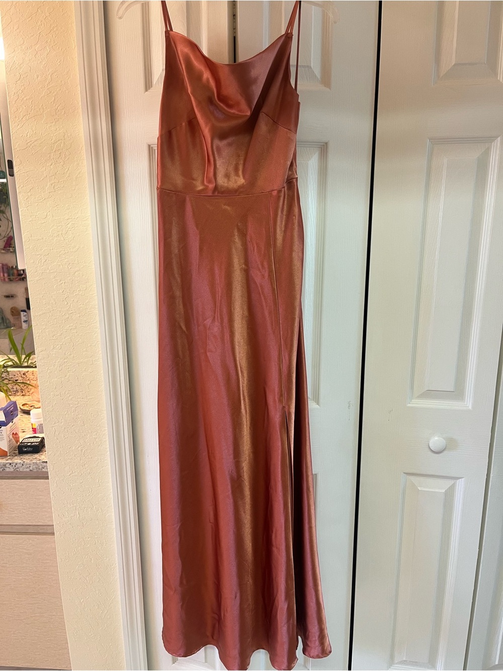 Birdy Grey Satin Maxi Dress in Rust Copper